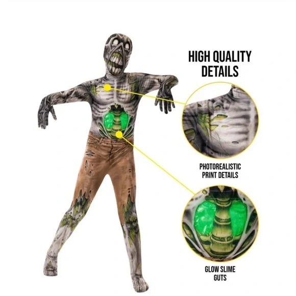 KIDS SLIME ZOMBIE MORPHSUIT Costumes Boy’s Size M(8) - Picture 2 of 8